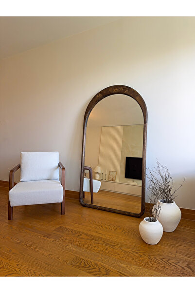 EFFE YAPI DEKOR DOĞAL AHŞAP ÇERÇEVELİ 180X100 CM ( CEVİZ ) OVAL AYAKLI BOY AYNASI