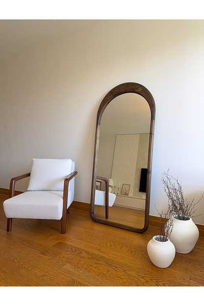 EFFE YAPI DEKOR DOĞAL AHŞAP ÇERÇEVELİ 180X80 CM ( CEVİZ ) OVAL AYAKLI BOY AYNASI