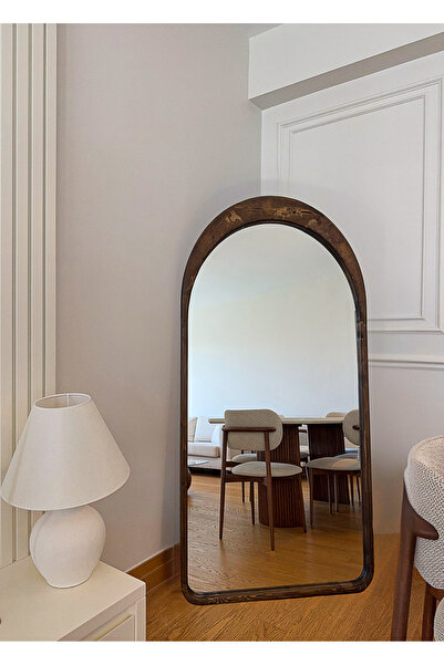 EFFE YAPI DEKOR DOĞAL AHŞAP ÇERÇEVELİ 180X80 CM ( CEVİZ ) OVAL AYAKLI BOY AYNASI