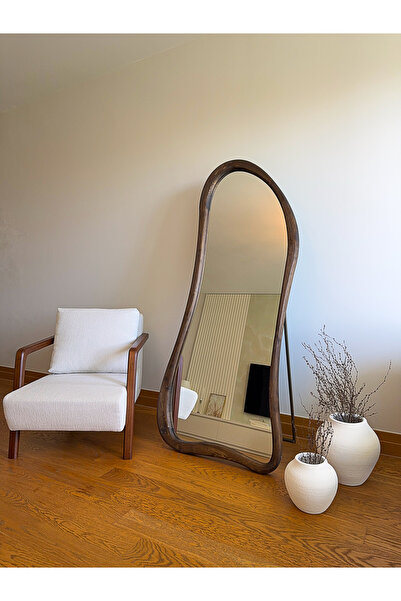 EFFE YAPI DEKOR DOĞAL AHŞAP ÇERÇEVELİ 180X80 CM ( CEVİZ ) AYAKLI BOY AYNASI