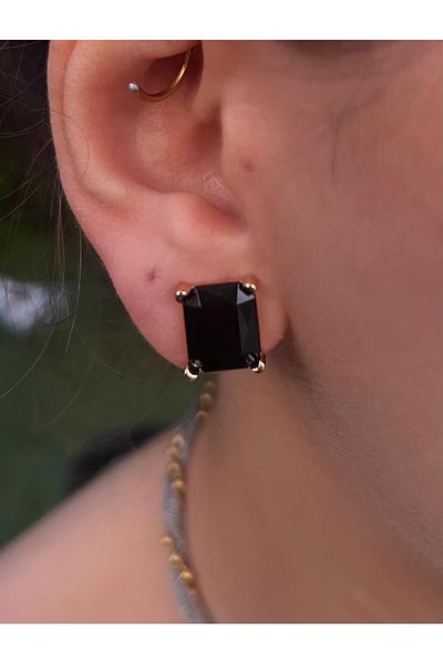 Glowy&Co. Noir Glow Convertible Stone Earrings – Non-Tarnish Steel Gold Color