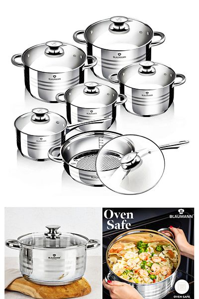 Blaumann Set de 12 vase de gătit din oțel inoxidabil Gourmet Line, oale și tigăi