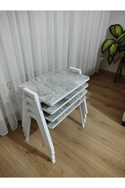 GÜVENÇ Zigon Sehpa 4'Lü Mermer Desenli Tepsi Model