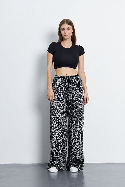 My Peak Cirstina Gray Leopard Patterned Trousers