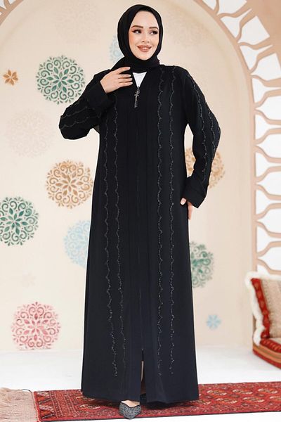 Neva Style Hijab negru cu margele Ferace 29113S