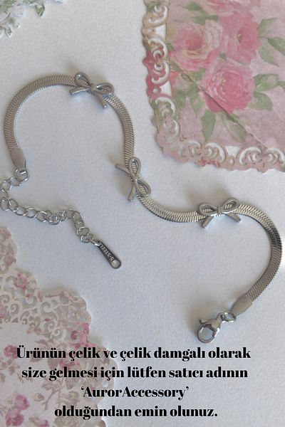 AurorAccessory Steel Pinterest Bow Model Steel Stamped Italian Chain Bracelet 17+3 cm