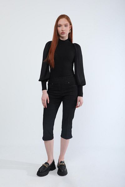 Bluewhite Stil flexibil Capri Jean Lycra negru pentru femei