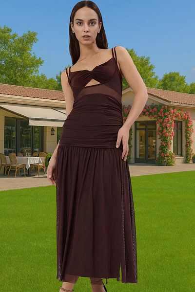 PayBuy Gathered Tulle Midi Evening Dress a Line V Neck Knitted Summer Stylish Look Carefully Selected Comfortable and Stylish
