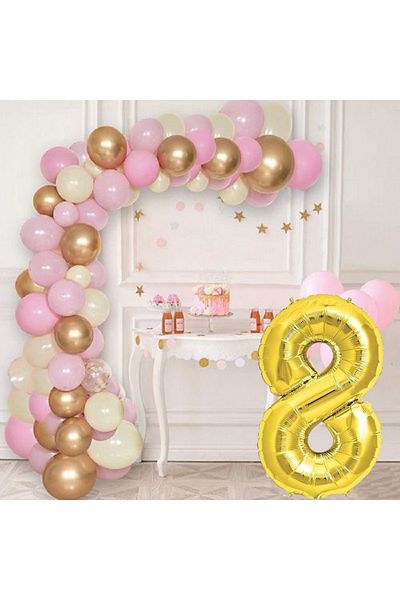 tedaks Chrome Gold Pastel Pink and White Balloon Set Birthday Balloon with Gold Numbers Stylish Party Ornament