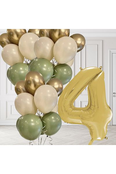 tedaks 4 Years Retro Mildew Green Chrome Gold Sand Beige Balloon Set Gold Number Birthday Balloon Stylish Party Ornament