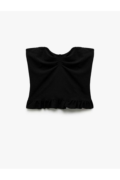 Koton Wrap Fabric Textured Slim Fit Ruffled Strapless Crop Blouse