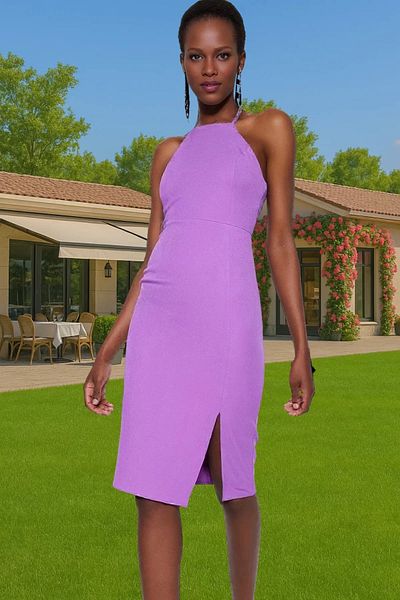 PayBuy Stylish Halter Neck Midi Dress Polyester Blended Woven Fabric Special Design for Daily Wear