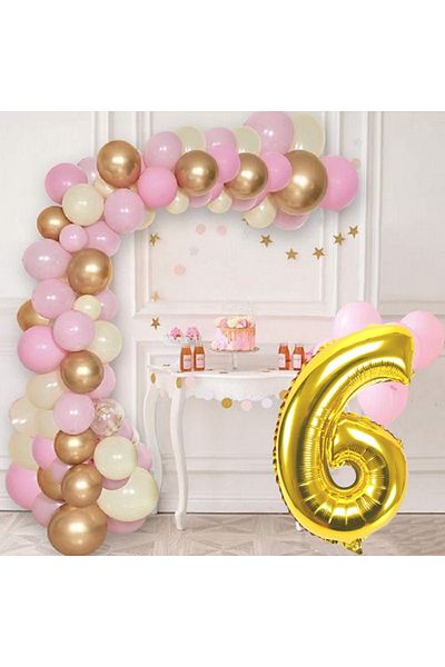 tedaks 6 Year Old Pink Concept Balloon Set Birthday Balloon Stylish Party Decoration