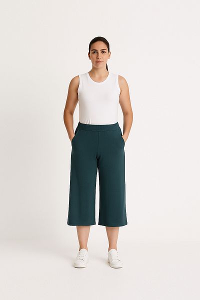 Cottonland Women's Estela Thin Summer Wide Leg Elastic Waist Combed Cotton Capri Pants Petrol