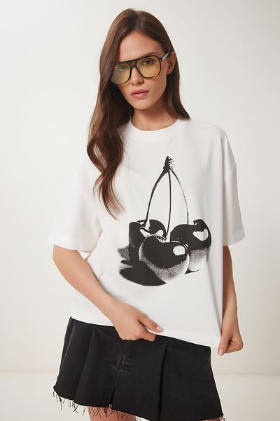 Lovelyİstanbul Printed Knitted T-Shirt - Ecru Lcr0059