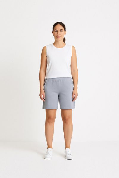 Cottonland Pantaloni scurți KIANA subțiri de vară din bumbac pieptănat cu talie elastică pentru femei, GRI DESCHIS
