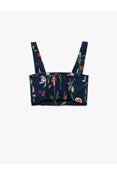 Koton Cotton Poplin Fabric Slim Fit Square Collar Strap Cherry Printed Floral Crop Bustier