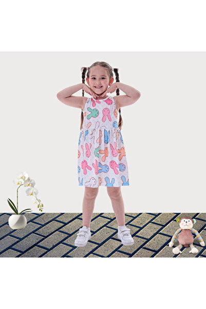 canmana kids&baby Yazlık Baskılı Kalın Askılı Kız Çocuk Elbise