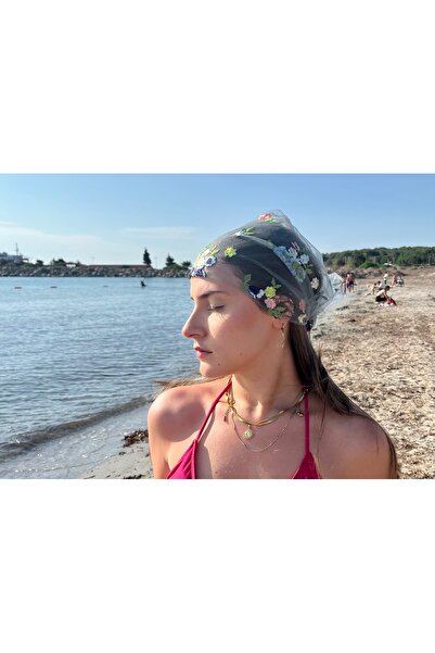 VENÜS MODA by Pınar Eșarfă bandana din tul brodat gri Accesoriu pentru păr cu design special
