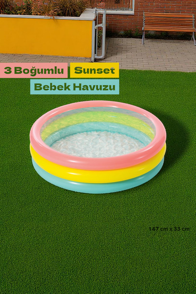 welcomein 3 Boğumlu Sunset Desenli Bebek Şişme Havuz 147x35 cm Renkli Çocuk B...