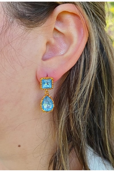 mos&more Mavi Taşlı Gold Kadın Küpe