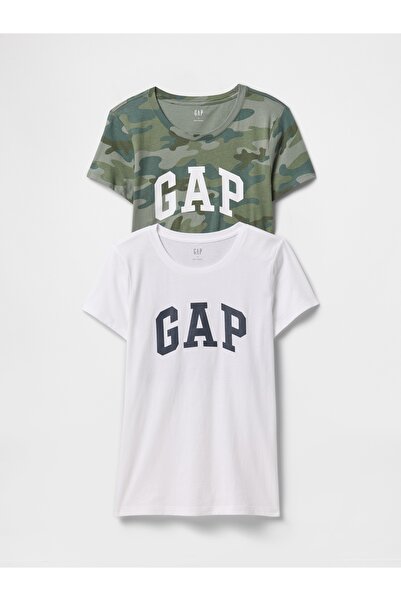 GAP Kadın Beyaz 2'li Logo Kısa Kollu T-Shirt Seti