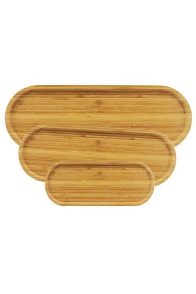 Hanedanev 3-Piece Long Oval Wooden Bamboo Look Presentation Tray 3 Sizes Wooden Presentation Holder 8495