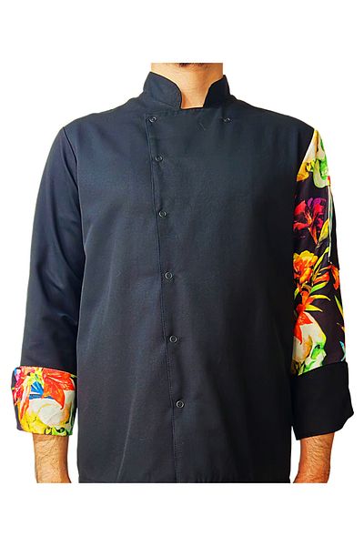 Ant Rotagrup Üniforma ve İş Elbiseleri Unisex Cook Jacket - Print, Snap Fastener, Black, Long Sleeve, Chef Kitchen Jacket, Skull