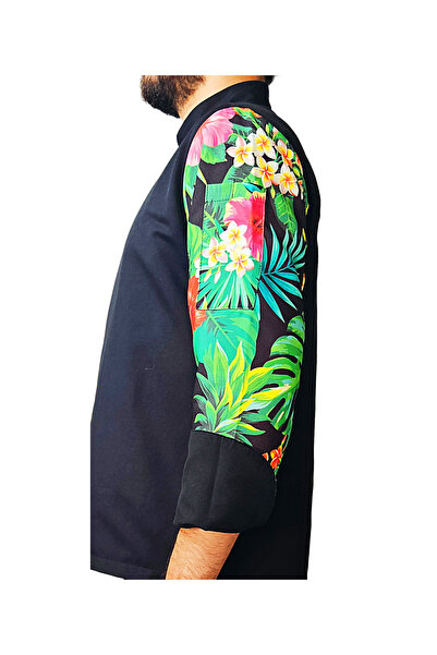 Ant Rotagrup Üniforma ve İş Elbiseleri Jachetă de bucătar cu model, unisex, cu închidere cu capse, neagră, cu mânecă lungă, haină de bucătar de bucătar