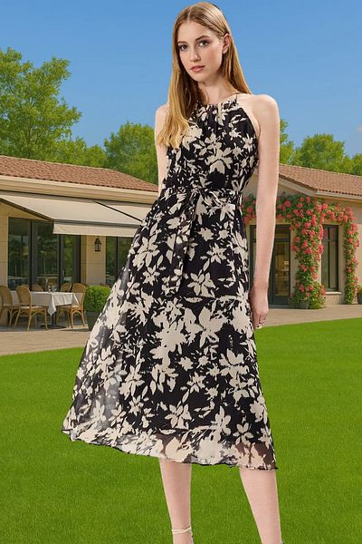 PayBuy Floral Pattern A-Line Midi Dress Chiffon Fabric Summer Daily Casual Use Durable Material