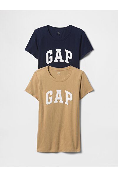GAP Kadın Koyu Bej 2'li Logo Kısa Kollu T-Shirt Seti