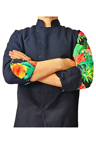 Ant Rotagrup Üniforma ve İş Elbiseleri Jachetă de bucătar cu model, unisex, cu închidere cu capse, neagră, cu mânecă lungă, haină de bucătar de bucătar