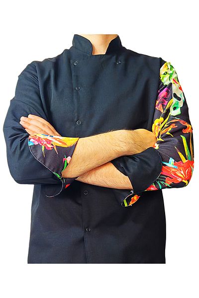 Ant Rotagrup Üniforma ve İş Elbiseleri Unisex Cook Jacket - Print, Snap Fastener, Black, Long Sleeve, Chef Kitchen Jacket, Skull