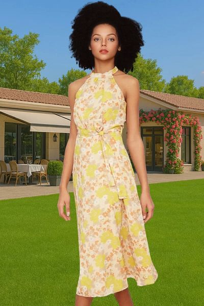 PayBuy Floral Pattern A-Line Midi Dress Chiffon Fabric Summer Daily Casual Use Durable Material