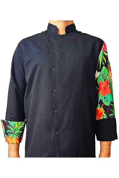 Ant Rotagrup Üniforma ve İş Elbiseleri Cook Jacket Patterned Unisex Snap Fastener Black Long Sleeve Chef Cook Kitchen Jacket