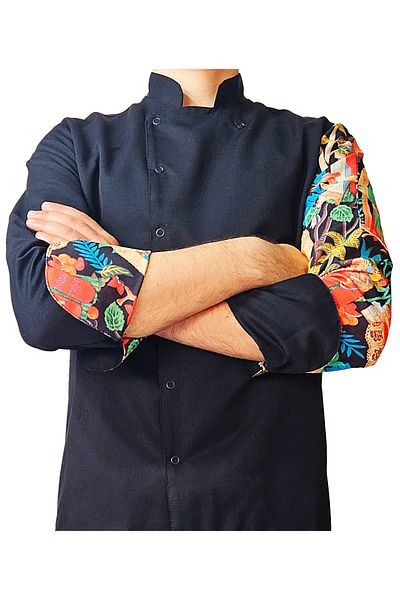 Ant Rotagrup Üniforma ve İş Elbiseleri Unisex Black Long Sleeve Cook Jacket - Snap Fastener Table Pattern Chef Kitchen Jacket