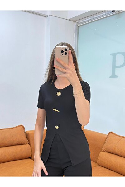 peri tower Bluză din twill cu detaliu de buton solar