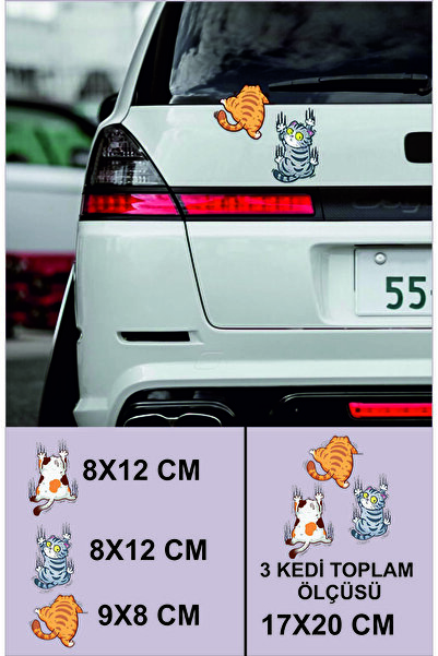Genel Markalar 3d Sticker 3lü Çizen Kediler Oto Sticker, Motorsiklet, Kask, Laptop Sticker 17x20 Cm Oto Aksesuar
