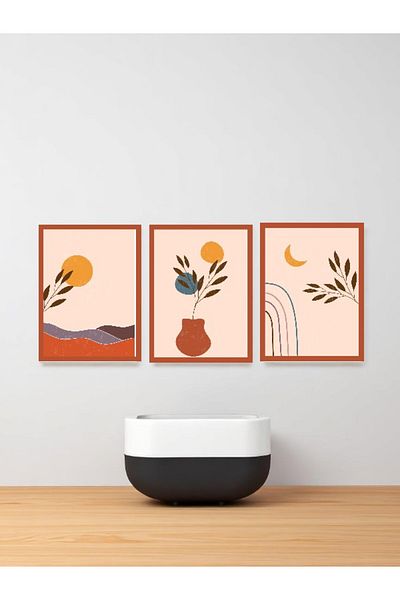 Gorgon Art Home Σετ 3 μινιμαλιστικών τραπεζιών Bohemian Σετ ζωγραφικής με εμπριμέ MDF με πλαίσιο