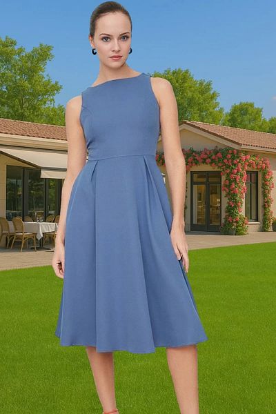 PayBuy Midi Length Pleated Elastane Woven Dress Business and Daily High Quality Stylish Appearance Premium Quality