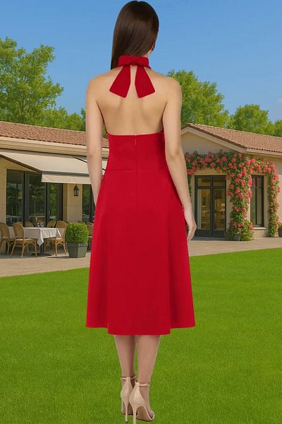 PayBuy A-Line Bow Detail Midi Woven Evening Dress Special Design Modern Style for Daily Use