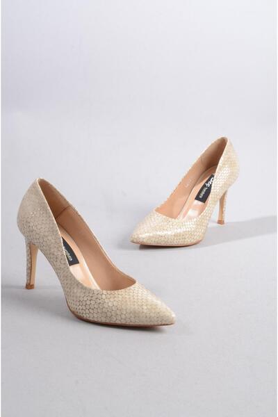 SEÇ KUNDURA 4292 HAKİKİ DERİ STİLETTO 9cm BEJ BASKI