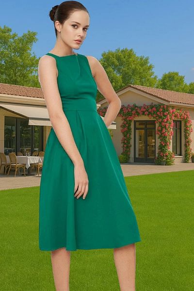 PayBuy Midi Length Pleated Elastane Woven Dress Business and Daily High Quality Stylish Appearance Premium Quality