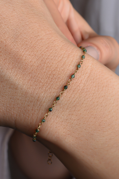 Nox Jewelry 14 Ayar Altın Kaplama Zümrüt Doğal Taşlı El Yapımı Gümüş Bileklik...
