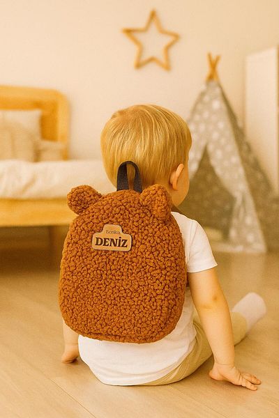 Bonika We Write Name on Label - Brown Teddy Nursery and Preschool Children's Backpack