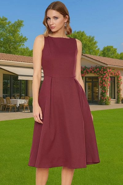 PayBuy Midi Length Pleated Elastane Woven Dress Business and Daily High Quality Stylish Appearance Premium Quality