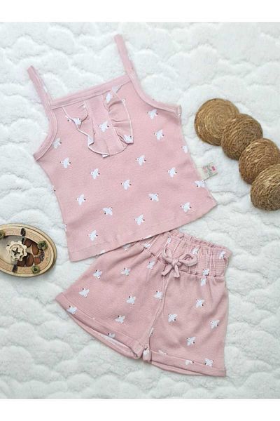 Fox Moda Waffale Fabric Girl's Thin Strap Shorts Suit