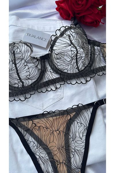 DUALANCE Σετ σουτιέν Vanessa Black Floral Pattern Underwire Uncovered Brode