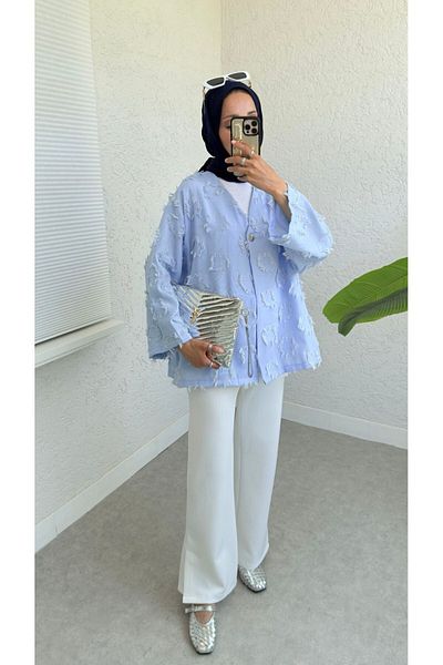 Modamorfo Kimono cu un singur buton cu ciucuri detaliat - albastru