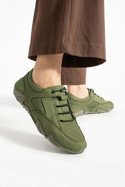 Getcho Dasenk Women's Khaki Genuine Leather Sports Shoes – Anatomical Sole, Breathable, Non-Slip Sole